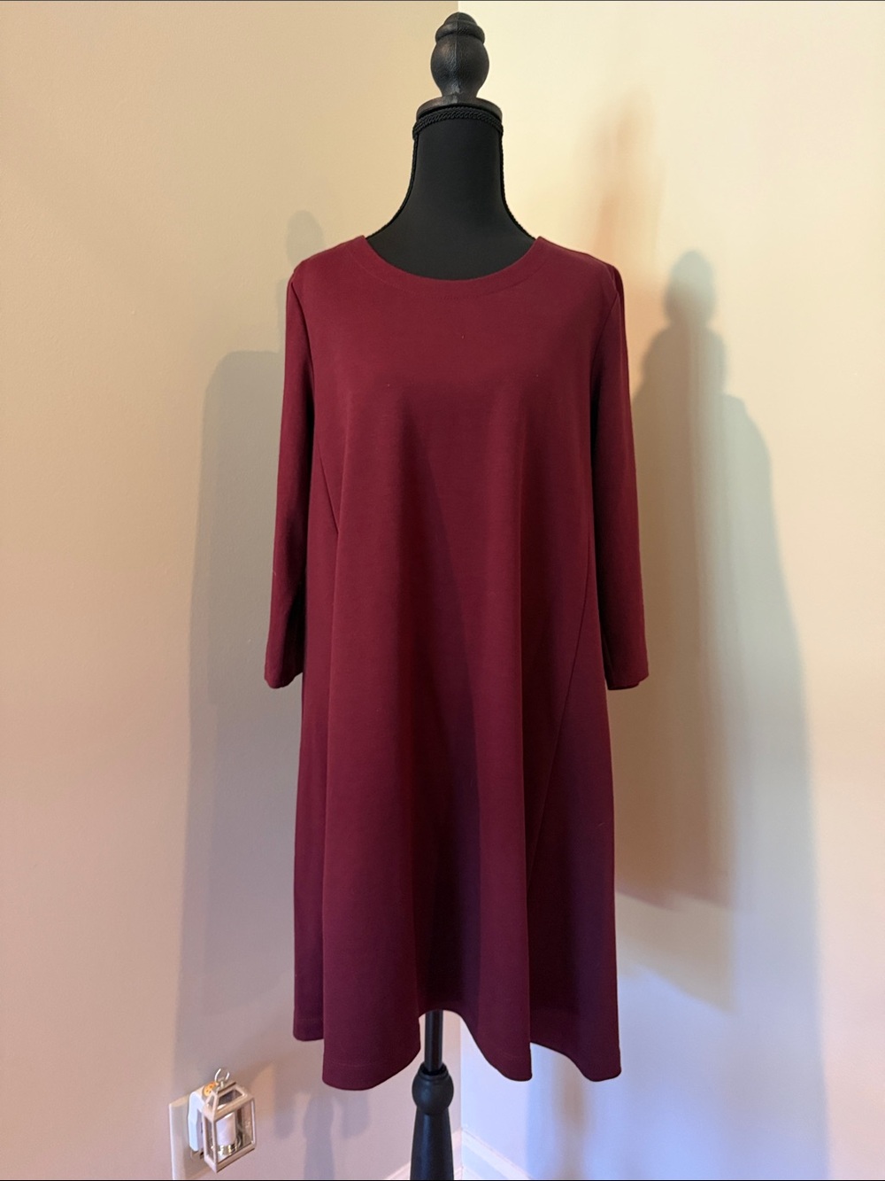 LOFT Burgundy Crewneck A-Line Mini Dress
